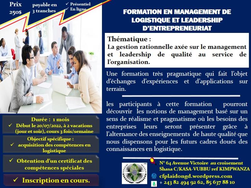 FORMATION EN MANAGEMENT DE LOGISTIQUE ET LEADERSHIP DENTREPRENEURIAT